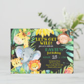 ジャングルサファリ 水彩 かわいい男の子 誕生日 招待状 (スタンド正面)