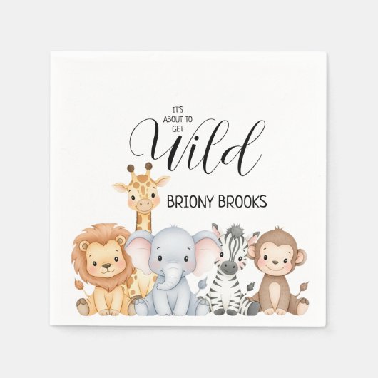 ジャングルサファリ「野生が始まる」ベビーシャワー スタンダードカクテルナプキン (正面)