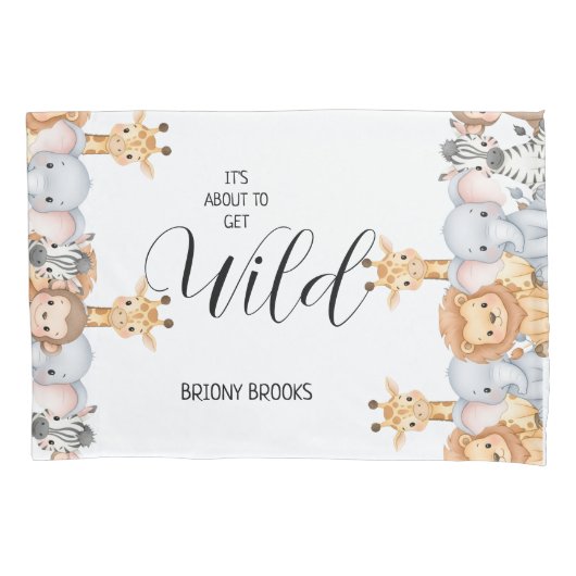 ジャングルサファリ「野生が始まる」ベビーシャワー 枕カバー (正面)