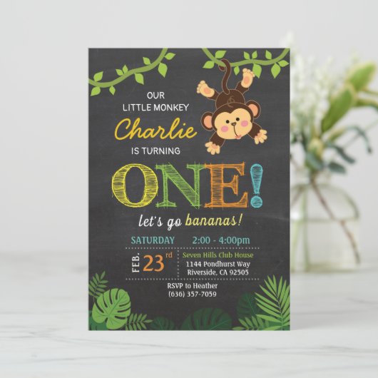 ジャングルサルのかわいい動物の誕生日招待状 招待状 (スタンド正面)