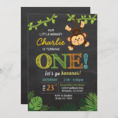 ジャングルサルのかわいい動物の誕生日招待状 招待状 (正面/裏面)