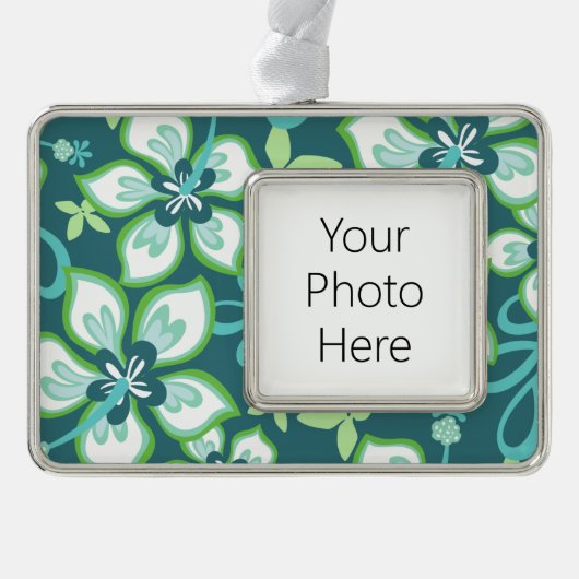 ジャングルサーフ(ティール（緑がかった色）コンボ) シルバープレートフレームオーナメント (正面)