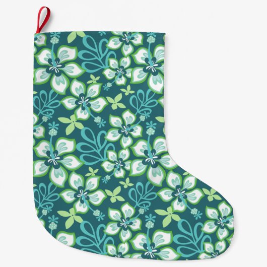 ジャングルサーフ(ティール（緑がかった色）コンボ) ラージクリスマスストッキング (正面)