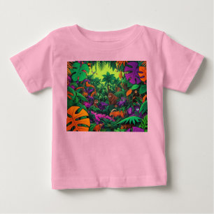 ジャングルシーンエキゾチック動物Tシャツ ベビーTシャツ