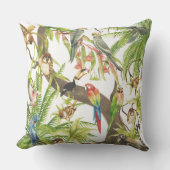 ジャングルシーン熱帯鳥、クリッター、葉 クッション (正面)