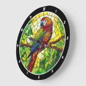 ジャングルジュエル» – ステンドグラスのオウム ラージ壁時計 (傾斜)