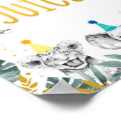 ジャングルジュースブルー金ゴールドパーティー動物誕生日標識 ポスター (角)