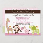 ジャングルジル/ガールアニマルズsip&シー招待状 招待状 (正面/裏面)