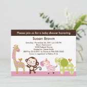 ジャングルジル/ガールアニマルベビーシャワー招待状 招待状 (スタンド正面)