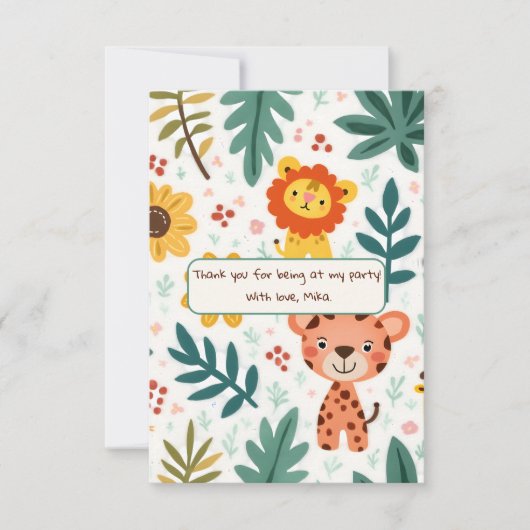 ジャングルスタイルの子供の誕生日 サンキューカード (正面)