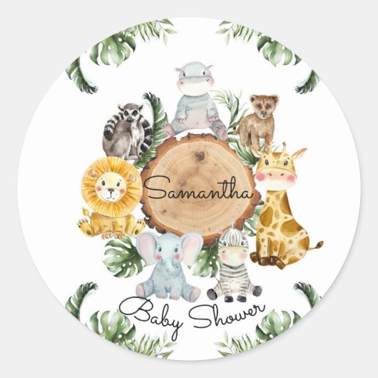 ジャングルステッカーに登場するサファリ動物 ラウンドシール (正面)