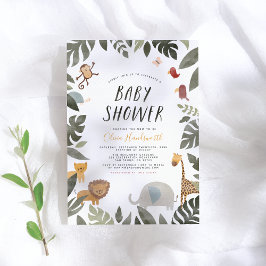 ジャングルストーリーブックイラストレーションボーイベビーシャワー 招待状