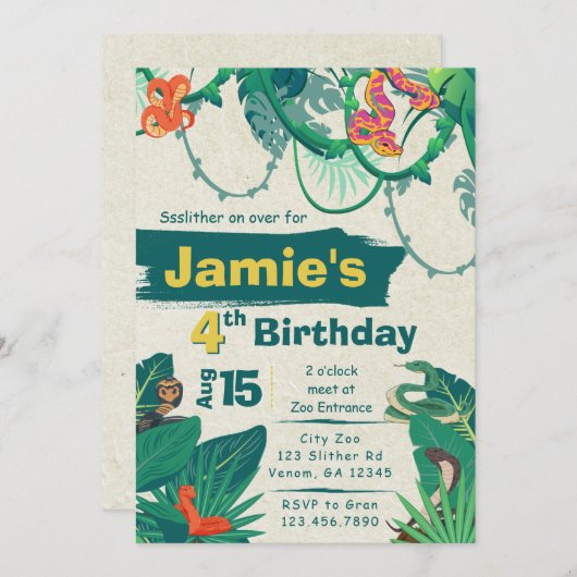 ジャングルスネーク誕生日招待状 招待状 (正面/裏面)