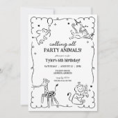 ジャングルズーサファリアニマルズ子供の誕生日 招待状 (正面)