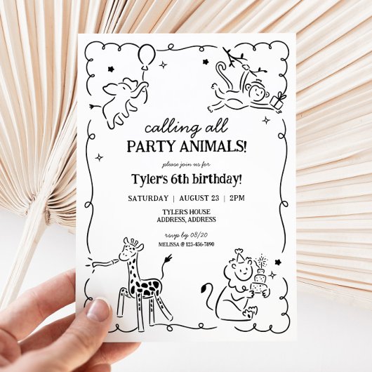 ジャングルズーサファリアニマルズ子供の誕生日 招待状