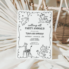 ジャングルズーサファリアニマルズ子供の誕生日 招待状