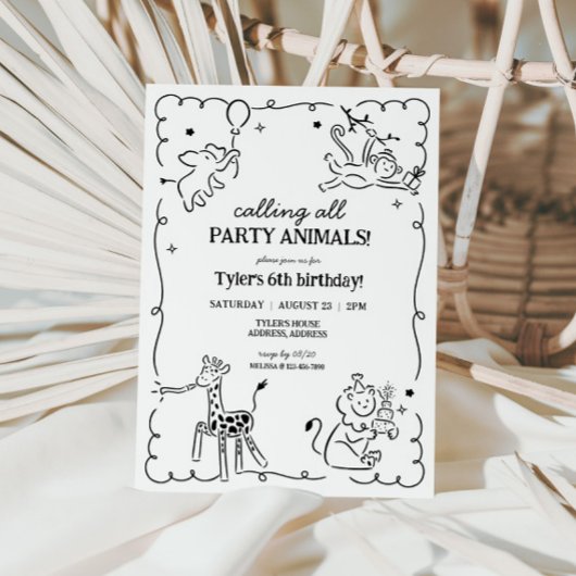 ジャングルズーサファリアニマルズ子供の誕生日 招待状
