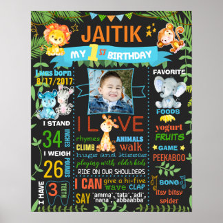 ジャングルズーワイルドアニマルズ誕生日黒板 ポスター
