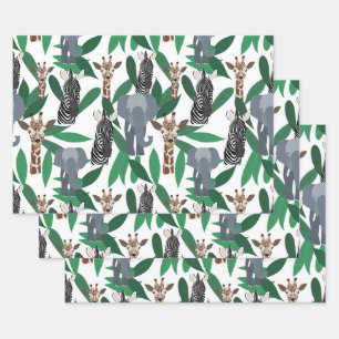 ジャングルゼブラゾウGiraffe Safari動物 ラッピングペーパーシート