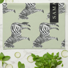 ジャングルゼブラワイルドパターンパーソナライズされた&名前 キッチンタオル
