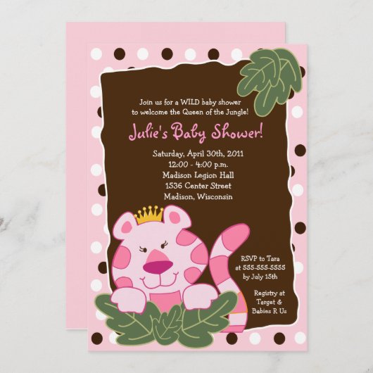 ジャングルタイガーのクイーン5x7赤ちゃんシャワー 招待状 (正面/裏面)
