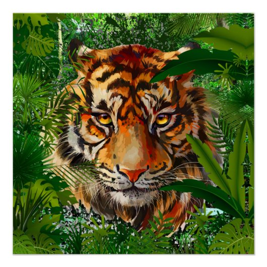 ジャングルタイガーのポスター – カラフルタイガーポスター(光沢) ポスター (正面)