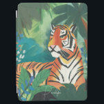 ジャングルタイガーイラストレーション（名前） iPad AIR カバー<br><div class="desc">緑豊かな図解入りの、写真付きのジャングルの環境で明るいオレンジ色の虎のデジタルアートプリント。デザイン：シェルビー・アリソン。</div>