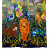 ジャングルタイガーサンベアーピーコックモンキーインディアンローラー シャワーカーテン (正面)