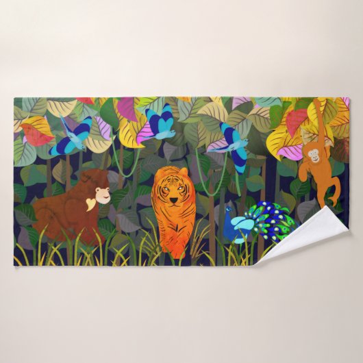 ジャングルタイガーサンベアーピーコックモンキーインディアンローラー バスタオルセット (バスタオル)