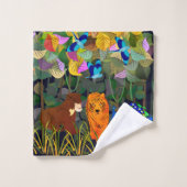 ジャングルタイガーサンベアーピーコックモンキーインディアンローラー バスタオルセット (ウォッシュタオル)