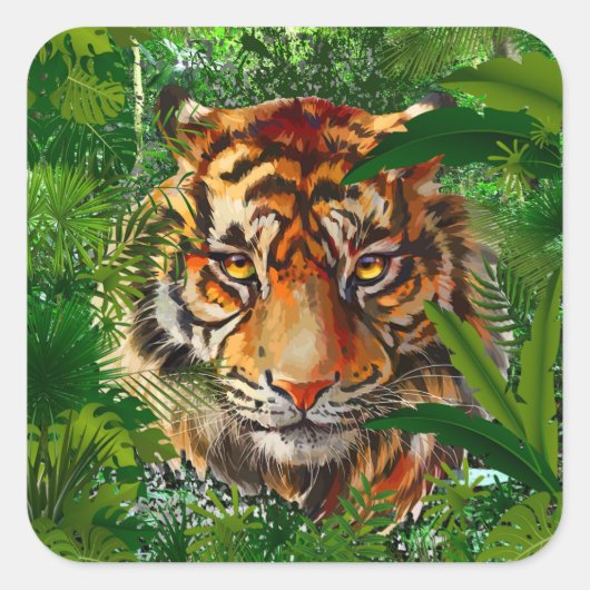 ジャングルタイガーステッカー カラフル| Tiger Art スクエアシール (正面)