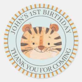 ジャングルタイガーブルーサファリ誕生日ありがとう ラウンドシール