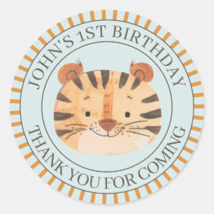 ジャングルタイガーブルーサファリ誕生日ありがとう ラウンドシール