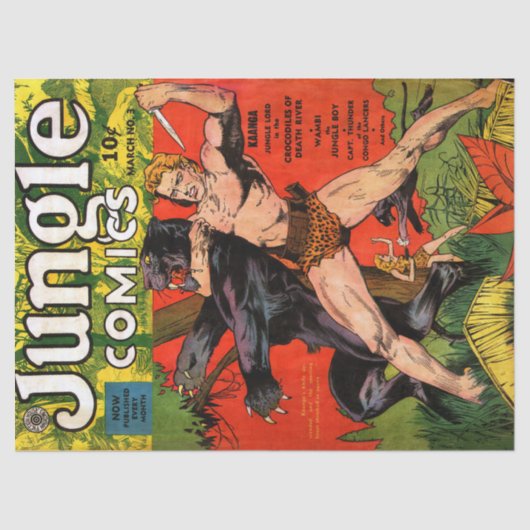 ジャングルタルザン&ブラックヴィンテージ漫画デクページ 薄葉紙 (正面)