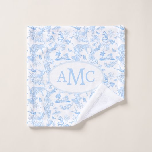 ジャングルチノ名門私立校風のイセリーモノグラムinライトブルーA ウォッシュタオル (ウォッシュタオル)