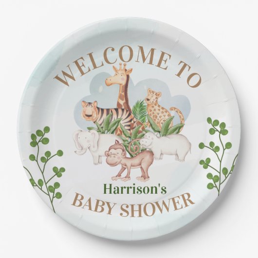 ジャングルツリー付き野生動物 ペーパープレート (正面)