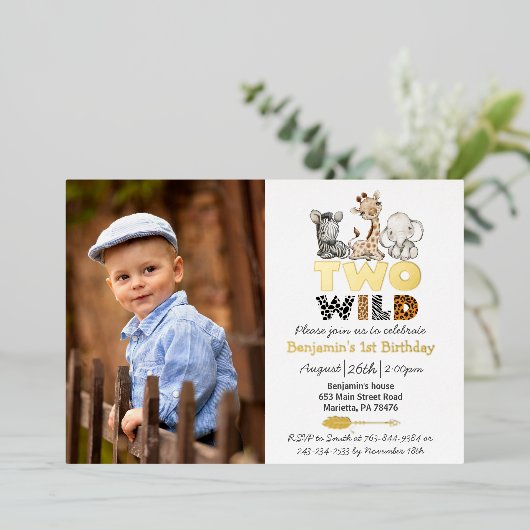 ジャングルツーワイルドフォト実在金ゴールド 箔招待状 (立ち正面)