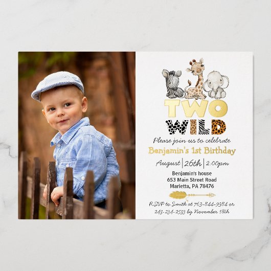 ジャングルツー ワイルド フォト リアル ゴールド 箔招待状 (正面)