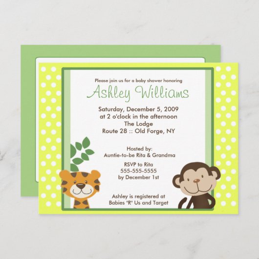 ジャングルテイルズイエローベビーシャワー葉書招待状 インビテーションポストカード (正面/裏面)