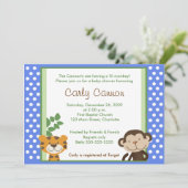 ジャングルテイルズサファリブルーベビーシャワー5 x 7 招待状 (スタンド正面)