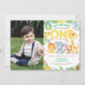ジャングルテーマのサファリ1stバースデーボーイ写真 招待状 (正面)