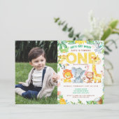 ジャングルテーマのサファリ1stバースデーボーイ写真 招待状 (スタンド正面)