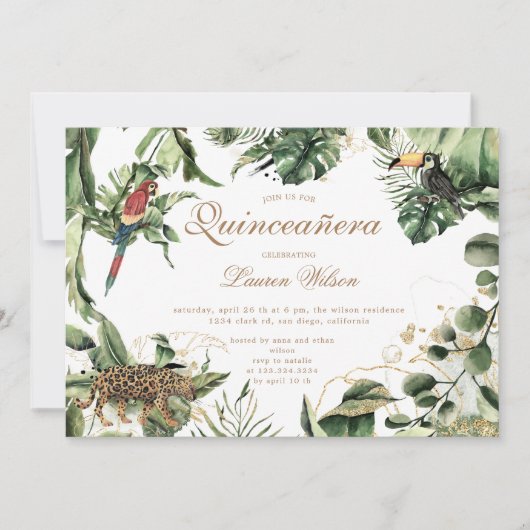 ジャングルテーマアニマルズキンセアニェラパーティの招待状 セーブザデート (正面)