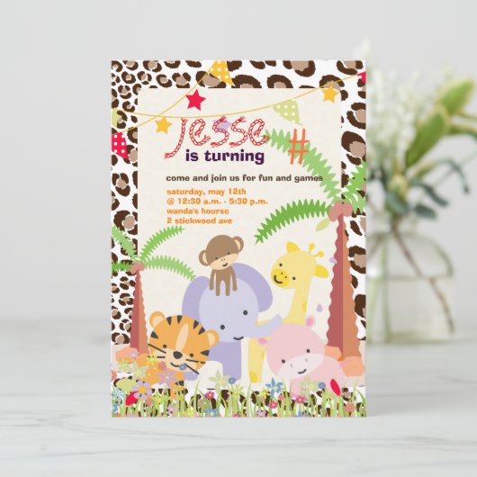 ジャングルテーマパーソナライズされた/パーティー/写真 招待状 (スタンド正面)