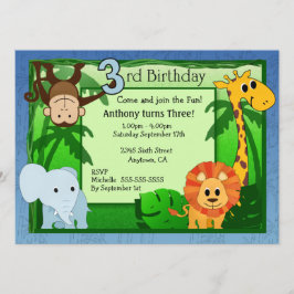 ジャングルテーマ3歳の誕生日 招待状