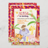 ジャングルテーマ/パーソナライズされたパーティー/写真 招待状 (正面/裏面)