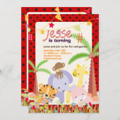 ジャングルテーマ/パーソナライズされたパーティー/写真 招待状 (正面/裏面)