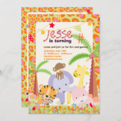 ジャングルテーマ/パーソナライズされたパーティー/写真 招待状 (正面/裏面)