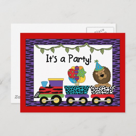 ジャングルトレインパーティの招待状 インビテーションポストカード (正面/裏面)