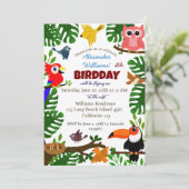 ジャングルトロピカルグリーンサマーキッズバード誕生日 招待状 (スタンド正面)